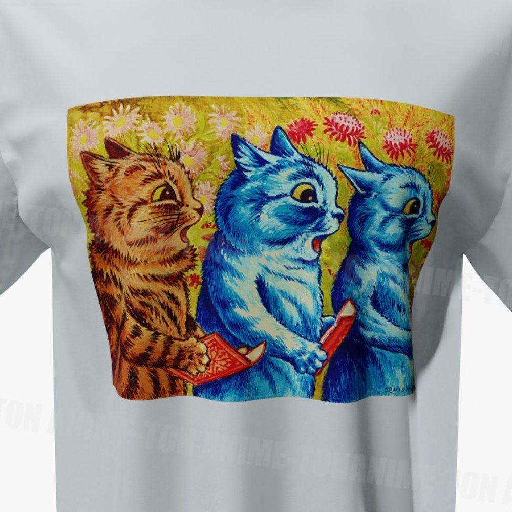 Louis Wain - Cat Art - Three Cats Singing - Tshirt - Cotton